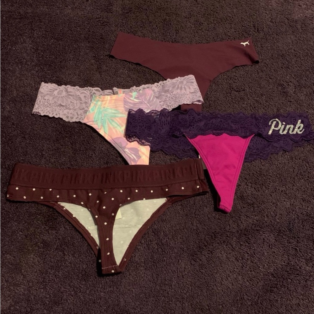 4 PINK Victoria's Secret thong panties NWT